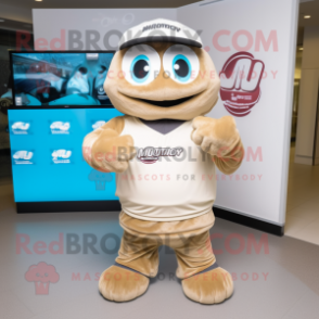 Tan Engagement Ring mascot costume character dressed with a Sweatshirt and Belts