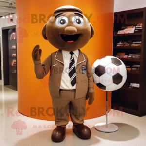 Brown Soccer Ball mascot costume character dressed with a Coat and Ties