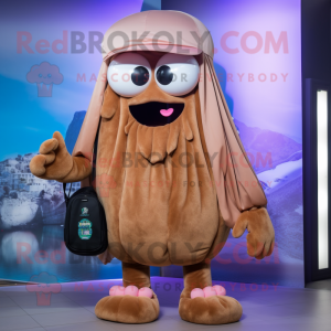 Brown Jellyfish mascot costume character dressed with a Bermuda Shorts and Handbags