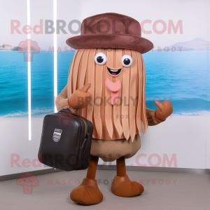 Brown Jellyfish mascot costume character dressed with a Bermuda Shorts and Handbags