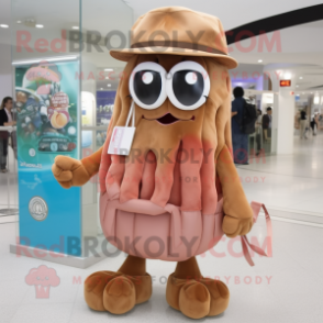 Brown Jellyfish mascot costume character dressed with a Bermuda Shorts and Handbags