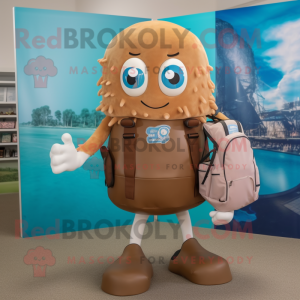 Brown Jellyfish mascot costume character dressed with a Bermuda Shorts and Handbags