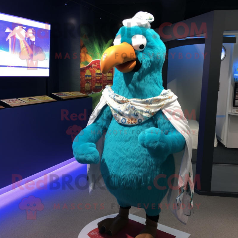 Cyan Tandoori Chicken mascot costume character dressed with a Polo Tee and Shawls Cyan Tandoori Chicken mascot costume character dressed with a Polo Tee and Shawls