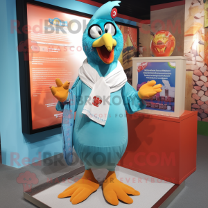 Cyan Tandoori Chicken mascot costume character dressed with a Polo Tee and Shawls