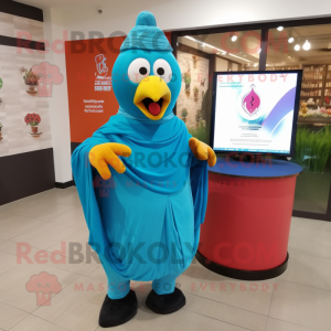 Cyan Tandoori Chicken mascot costume character dressed with a Polo Tee and Shawls