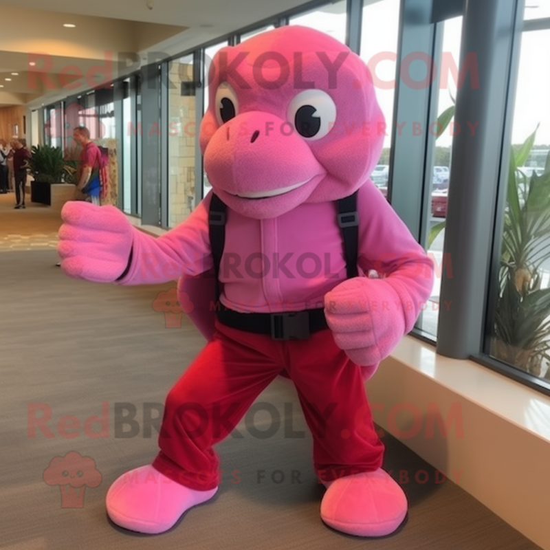 Pink Sea Turtle mascot costume character dressed with a Corduroy Pants and Bracelet watches