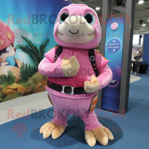 Pink Sea Turtle mascot costume character dressed with a Corduroy Pants and Bracelet watches