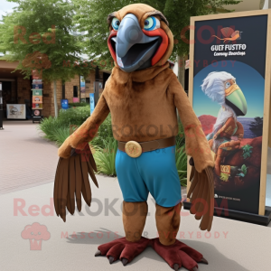 Brown Macaw mascot costume character dressed with a Dress Pants and Headbands