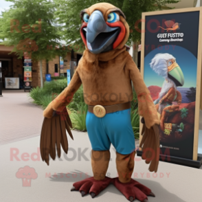 Brown Macaw mascot costume character dressed with a Dress Pants and Headbands