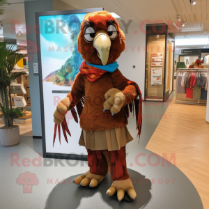 Brown Macaw mascot costume character dressed with a Dress Pants and Headbands