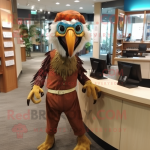 Brown Macaw mascot costume character dressed with a Dress Pants and Headbands