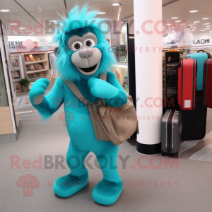 Turquoise Baboon mascot costume character dressed with a Leggings and Briefcases