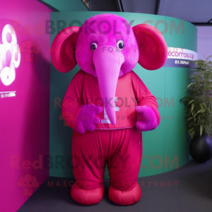 Magenta Elephant mascot costume character dressed with a Turtleneck and Hairpins