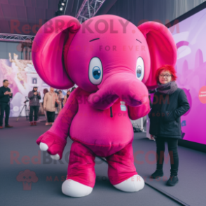 Magenta Elephant mascot costume character dressed with a Turtleneck and Hairpins