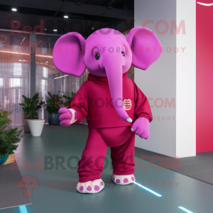 Magenta Elephant mascot costume character dressed with a Turtleneck and Hairpins