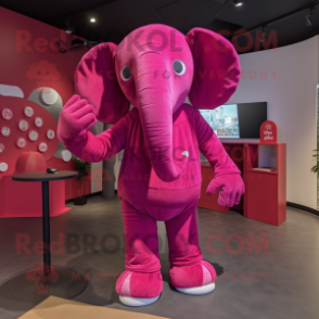 Magenta Elephant mascot costume character dressed with a Turtleneck and Hairpins