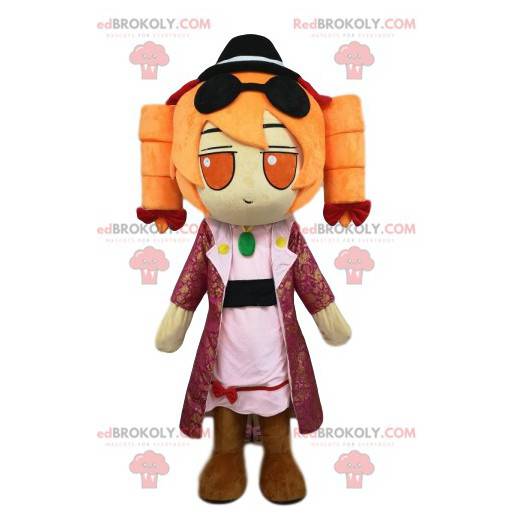 Mascote de menina com cachos ingleses - Redbrokoly.com