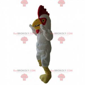 Mascot white rooster with a magnificent red crest -