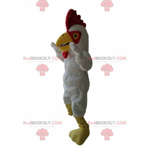 Maskottchen weißer Hahn mit einem prächtigen roten Wappen -