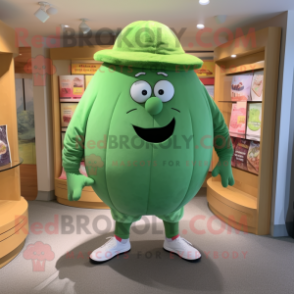 Green Melon mascot costume character dressed with a Bermuda Shorts and Cummerbunds