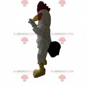 Mascot gallo blanco con una magnífica cresta roja -