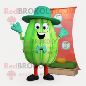 Green Melon mascot costume character dressed with a Bermuda Shorts and Cummerbunds