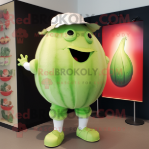 Green Melon mascot costume character dressed with a Bermuda Shorts and Cummerbunds