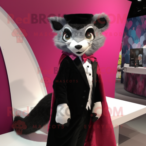 Magenta Civet mascot costume character dressed with a Tuxedo and Scarves