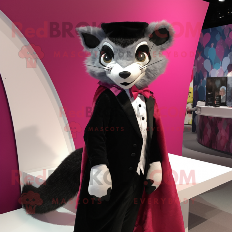 Magenta Civet mascot costume character dressed with a Tuxedo and Scarves Magenta Civet mascot costume character dressed with a Tuxedo and Scarves