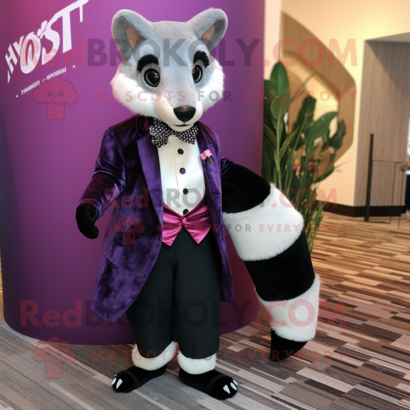 Magenta Civet mascot costume character dressed with a Tuxedo and Scarves Magenta Civet mascot costume character dressed with a Tuxedo and Scarves