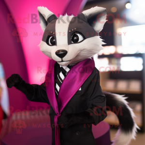 Magenta Civet mascot costume character dressed with a Tuxedo and Scarves