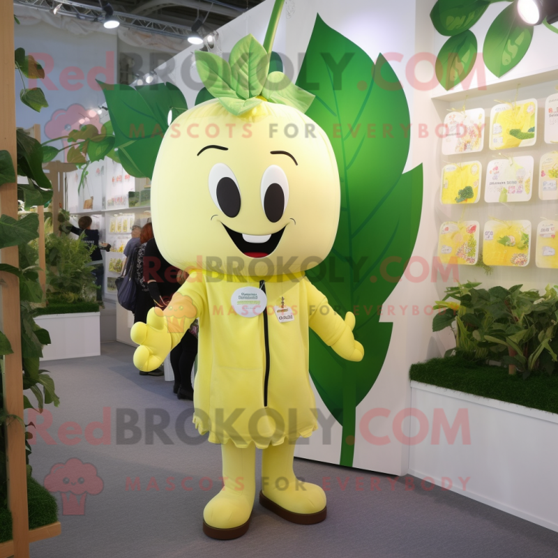 Lemon Yellow Beanstalk mascot costume character dressed with a Oxford Shirt and Keychains Lemon Yellow Beanstalk mascot costume character dressed with a Oxford Shirt and Keychains