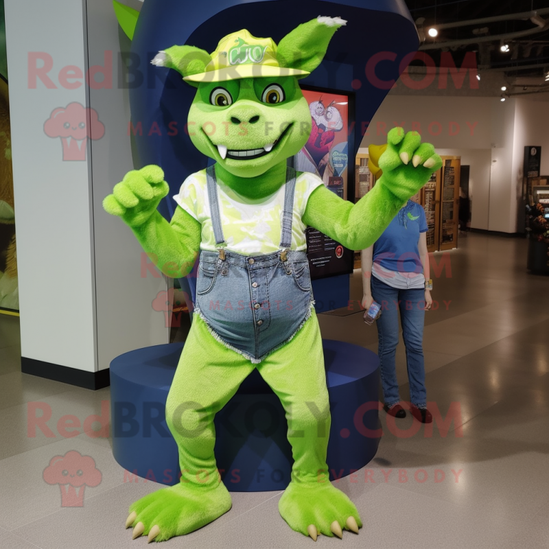 Lime Green Gargoyle mascot costume character dressed with a Mom Jeans and Berets Lime Green Gargoyle mascot costume character dressed with a Mom Jeans and Berets