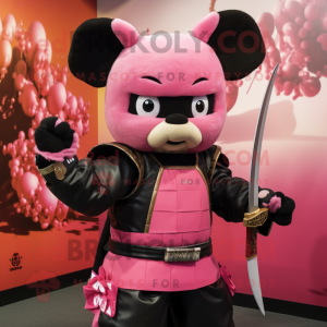Rosa Samurai maskot kostym...