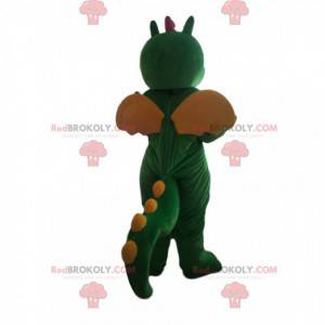 Green and yellow dinosaur mascot with wings - Redbrokoly.com