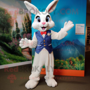 nan Rabbit mascot costume character dressed with a Blazer and Foot pads