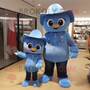 Sky Blue Alliance mascot costume character dressed with a Mom Jeans and Hats