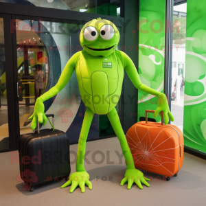 Lime Green Spider mascot costume character dressed with a Joggers and Briefcases