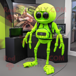 Lime Green Spider mascot costume character dressed with a Joggers and Briefcases