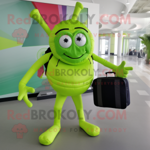 Lime Green Spider mascot costume character dressed with a Joggers and Briefcases