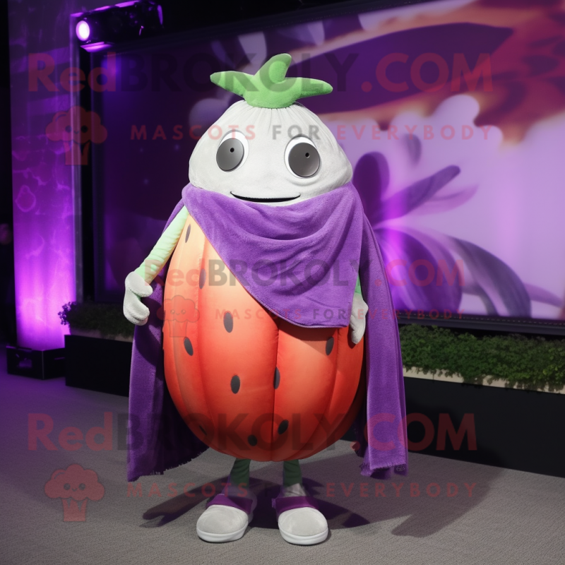 Purple Melon mascot costume character dressed with a Shorts and Scarves Purple Melon mascot costume character dressed with a Shorts and Scarves