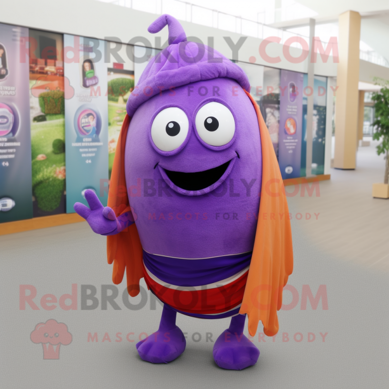Purple Melon mascot costume character dressed with a Shorts and Scarves Purple Melon mascot costume character dressed with a Shorts and Scarves