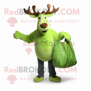 Lime Green Irish Elk mascot costume character dressed with a Boyfriend Jeans and Tote bags