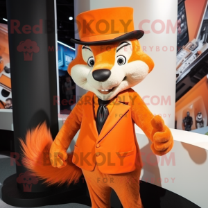 Orange Skunk mascot costume character dressed with a Suit and Berets