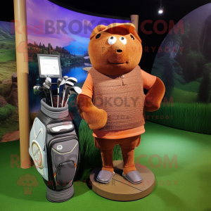 Rust Golf Bag mascot costume character dressed with a Sweater and Bracelets