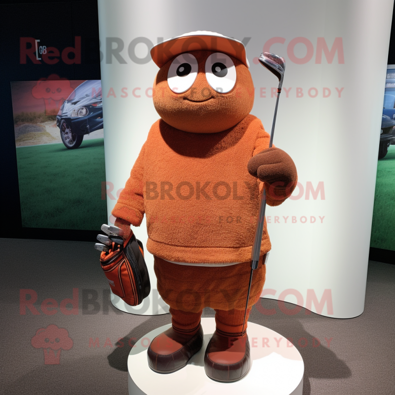 Rust Golf Bag mascot costume character dressed with a Sweater and Bracelets