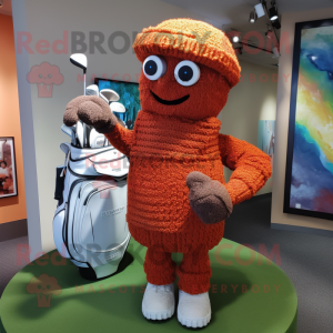 Rust Golf Bag mascot costume character dressed with a Sweater and Bracelets