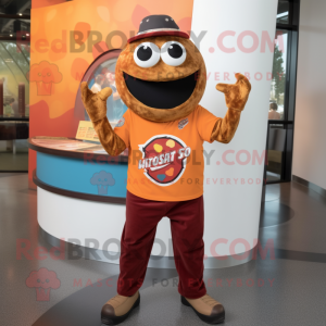 Rust Pizza mascot costume character dressed with a Graphic Tee and Cufflinks