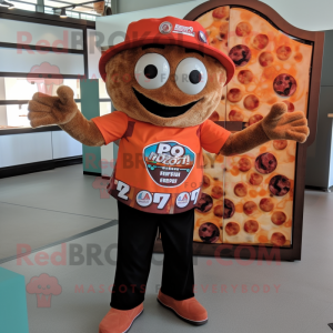 Rust Pizza mascot costume character dressed with a Graphic Tee and Cufflinks