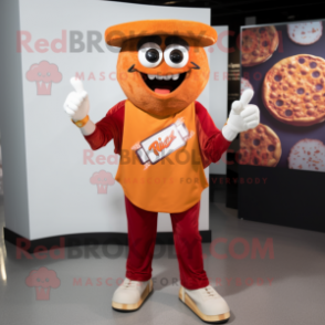 Rust Pizza mascot costume character dressed with a Graphic Tee and Cufflinks